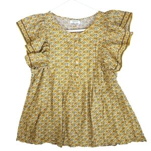 MAX Studio Gold and Blue Flutter Sleeve Top